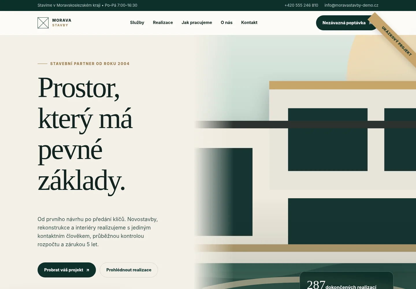 Náhled moderního redesignu webu MORAVA STAVBY