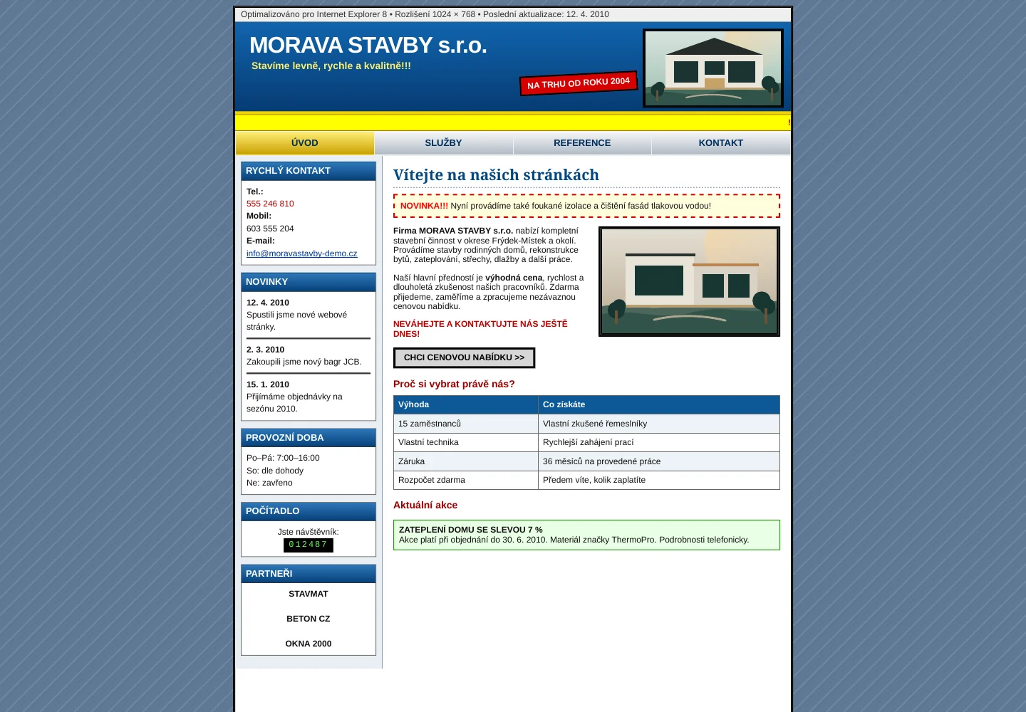 Původní zastaralá verze webu MORAVA STAVBY